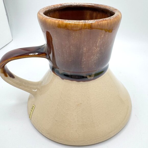 Arkansas Ceramic Pottery Mug Birds Flowers Spill-Proof Handle Brown Beige Vtg - Picture 5 of 6